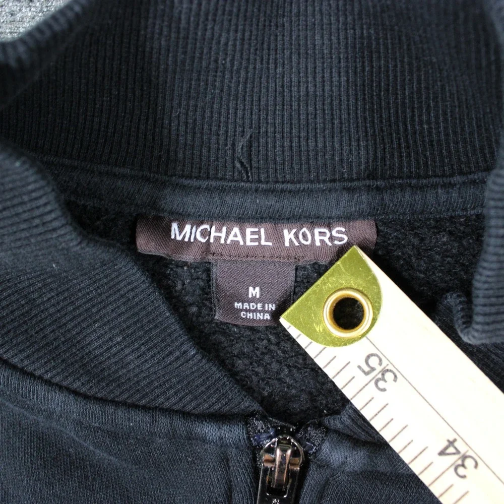 Michael Kors Womens Black Full Zip Logo‎ Sweatshirt Bomber Jacket Size M